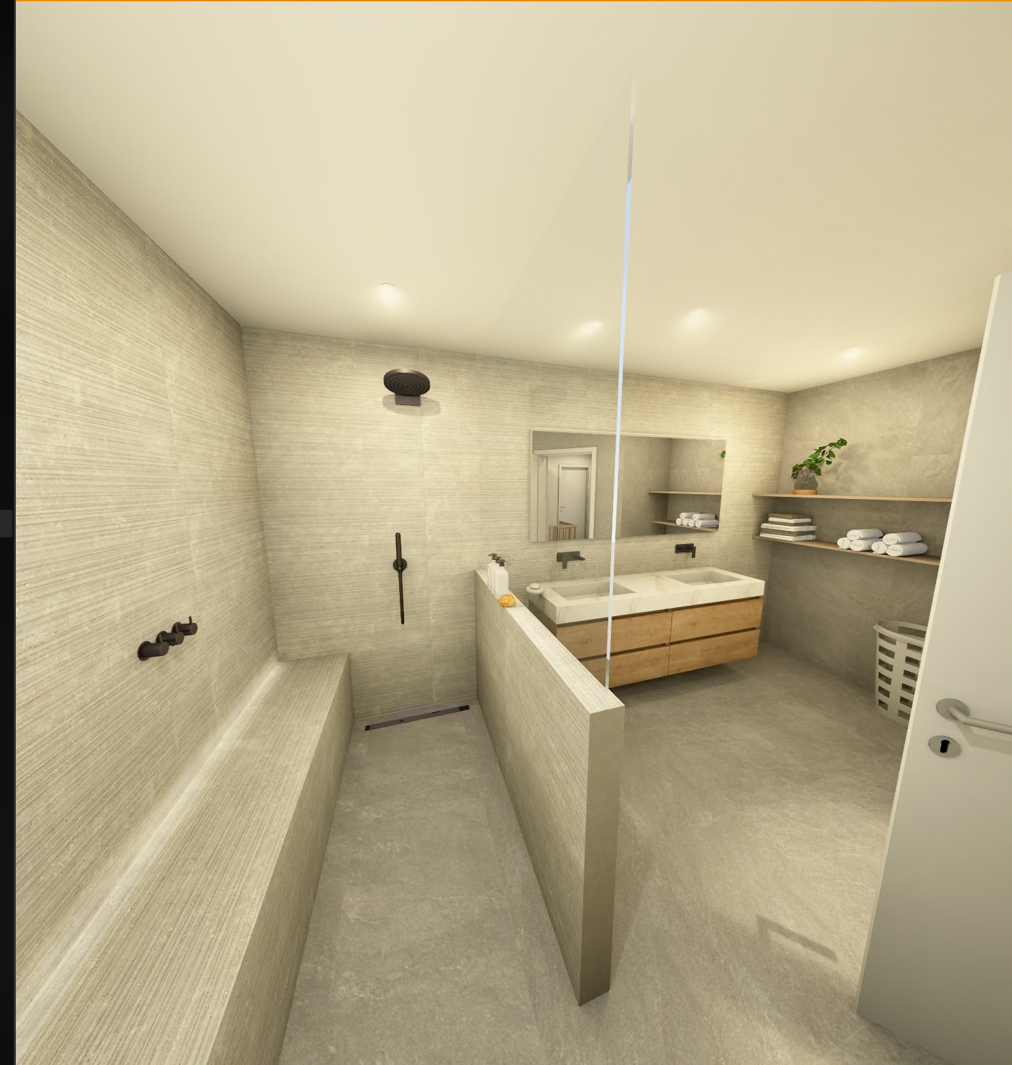 3D render badkamer met douche