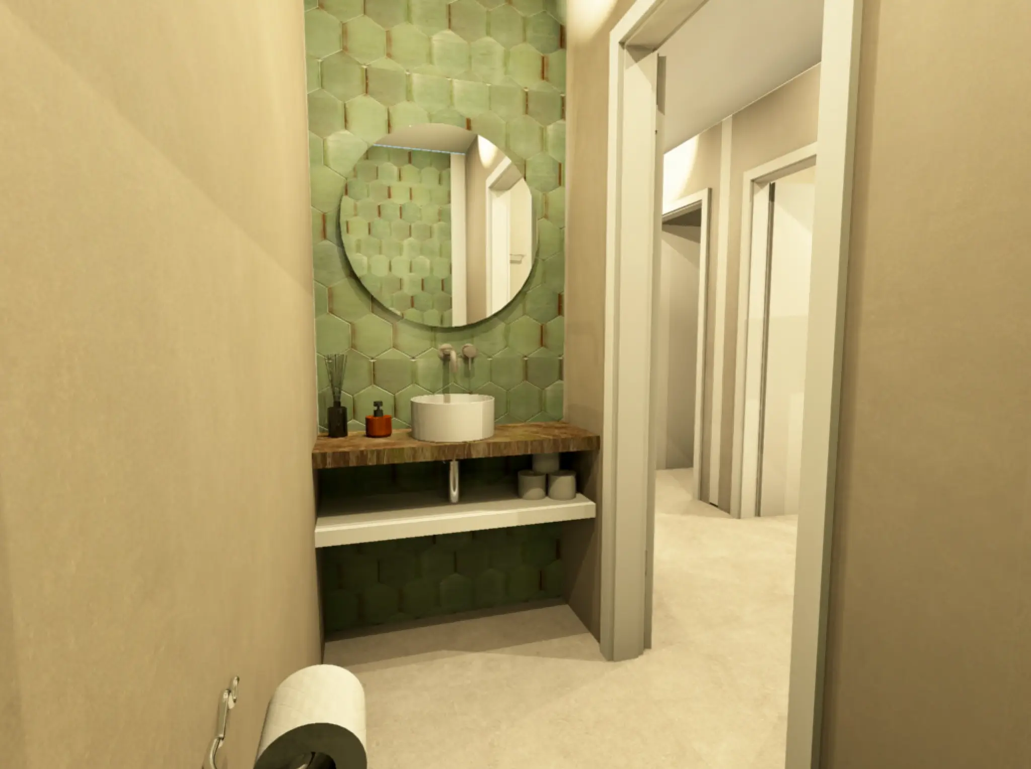 3D render toilet groen